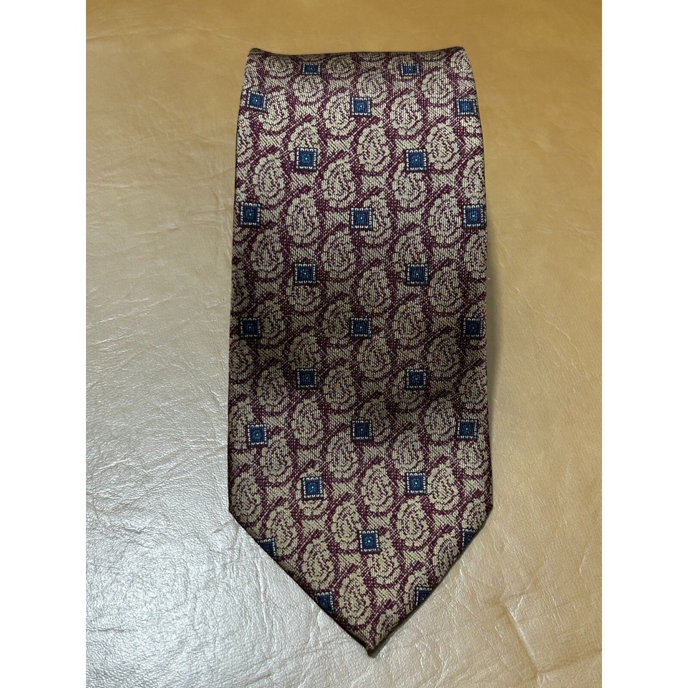 Halston III Necktie Mens Brown Geometric Paisley 100% Italian‎ Silk Formal Dress